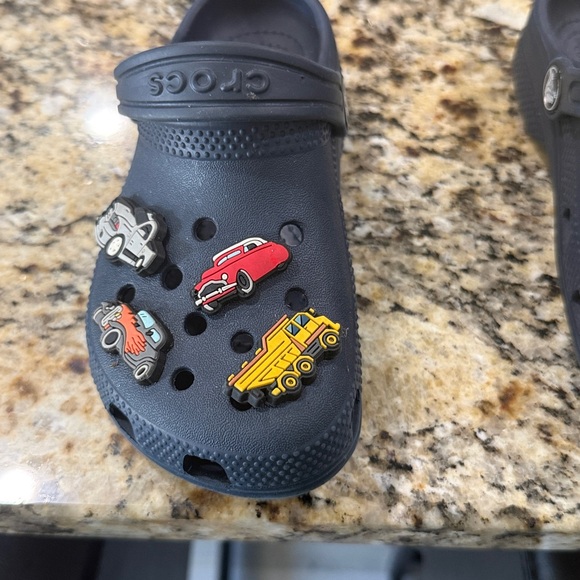CROCS Navy Clogs with Colorful Vehicle Charms - Picture 2 of 13